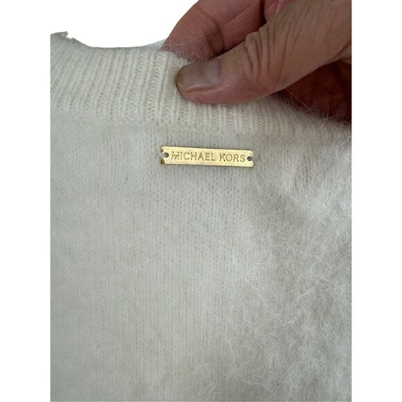 Michael Kors White Short Sleeve Pullover Sweater Size S Rabbit Hair Ribbed Knit - Picture 4 of 10
